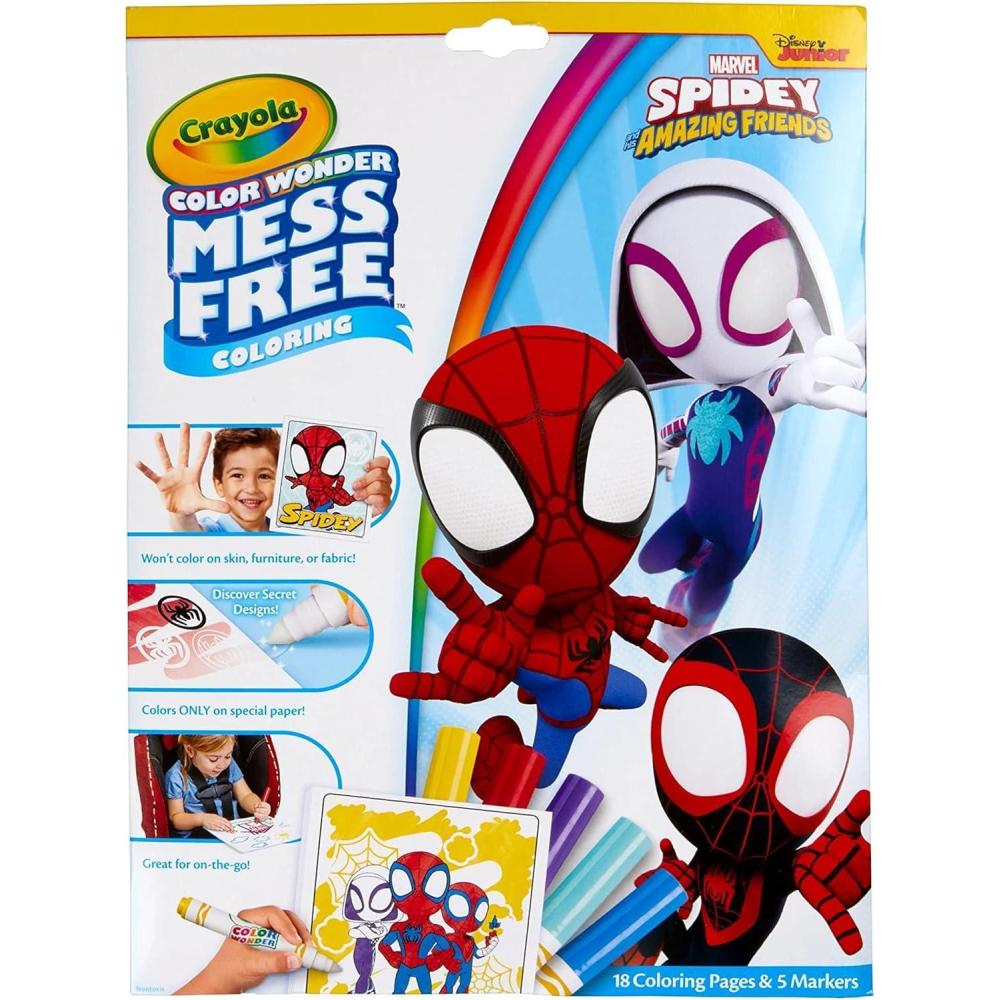 imageCrayola Color Wonder Spidey and His Amazing Friends Coloring Kit Neon Art Supplies Mess Free Coloring Set for Toddlers Spiderman Gift for Kids Ages 3Spidey  Friends