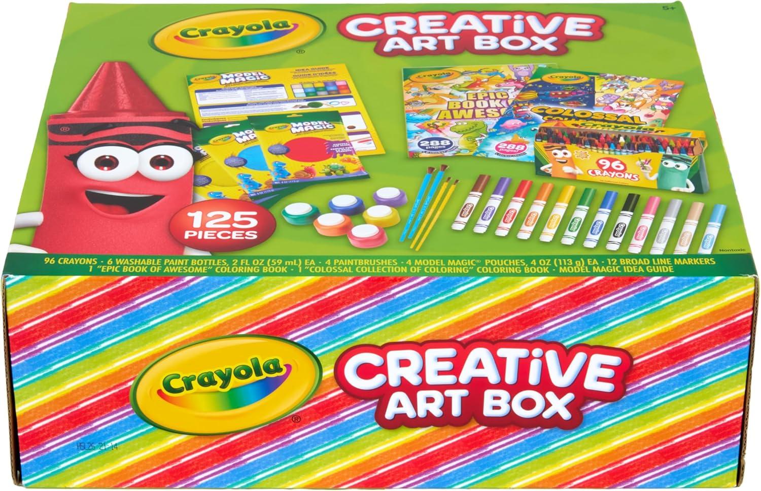 imageCrayola Art Set for Kids 125pcs Art Supplies Kit with Giant Coloring Books Washable Paints Markers ampamp Storage Box Holiday ampamp Christmas Gift for Kids Ages 5 Amazon Exclusive