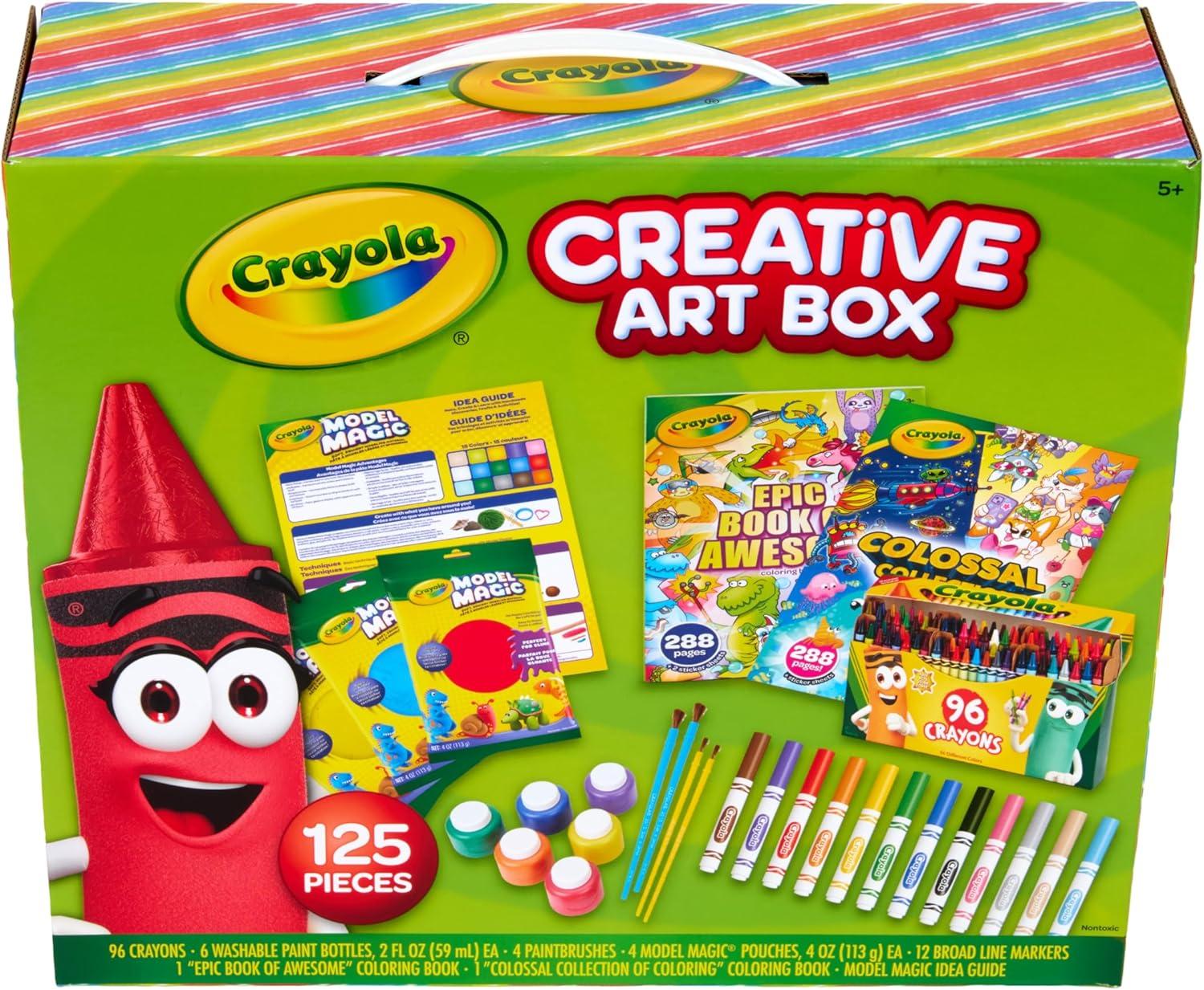 imageCrayola Art Set for Kids 125pcs Art Supplies Kit with Giant Coloring Books Washable Paints Markers ampamp Storage Box Holiday ampamp Christmas Gift for Kids Ages 5 Amazon Exclusive