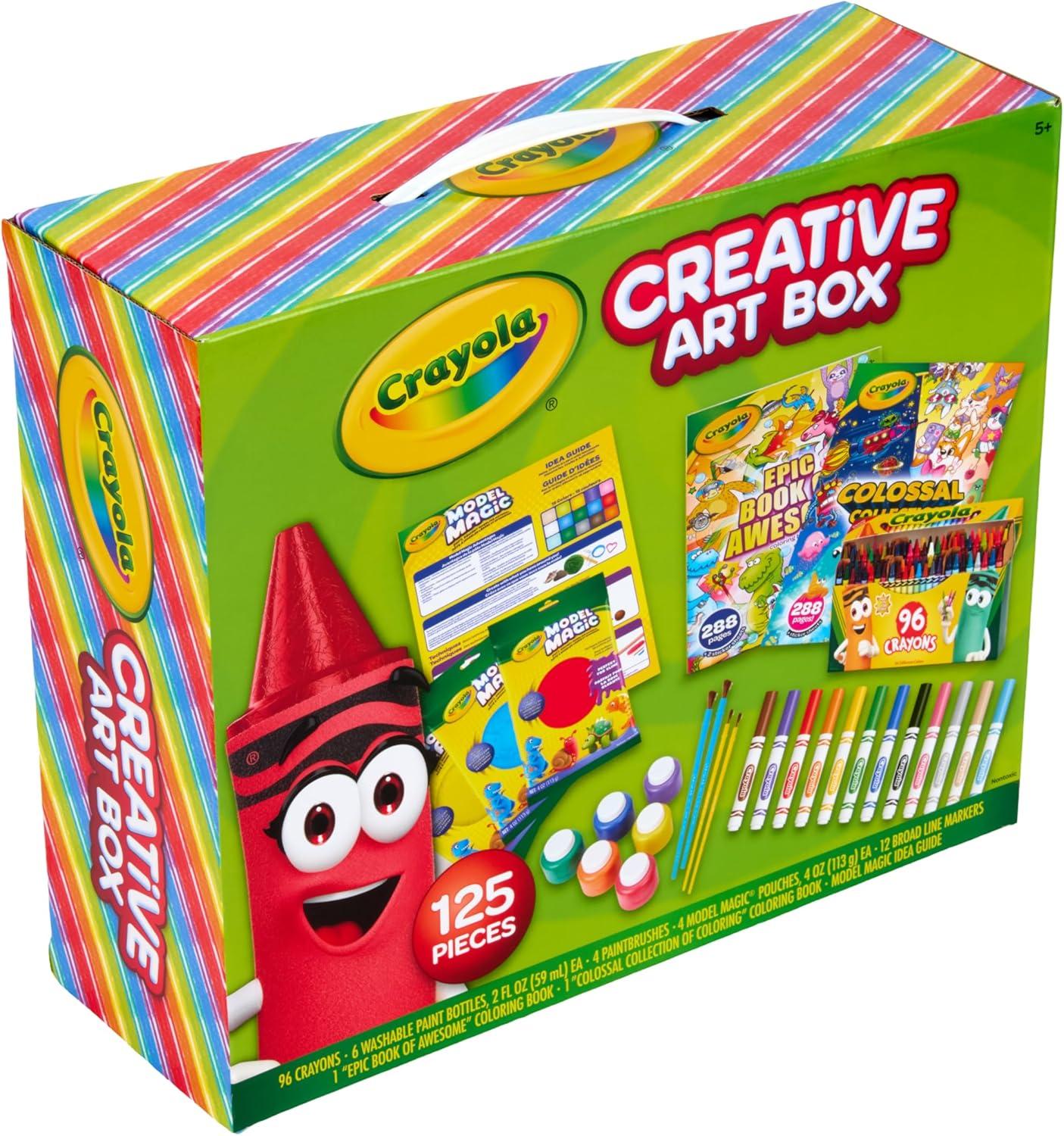 imageCrayola Art Set for Kids 125pcs Art Supplies Kit with Giant Coloring Books Washable Paints Markers ampamp Storage Box Holiday ampamp Christmas Gift for Kids Ages 5 Amazon Exclusive
