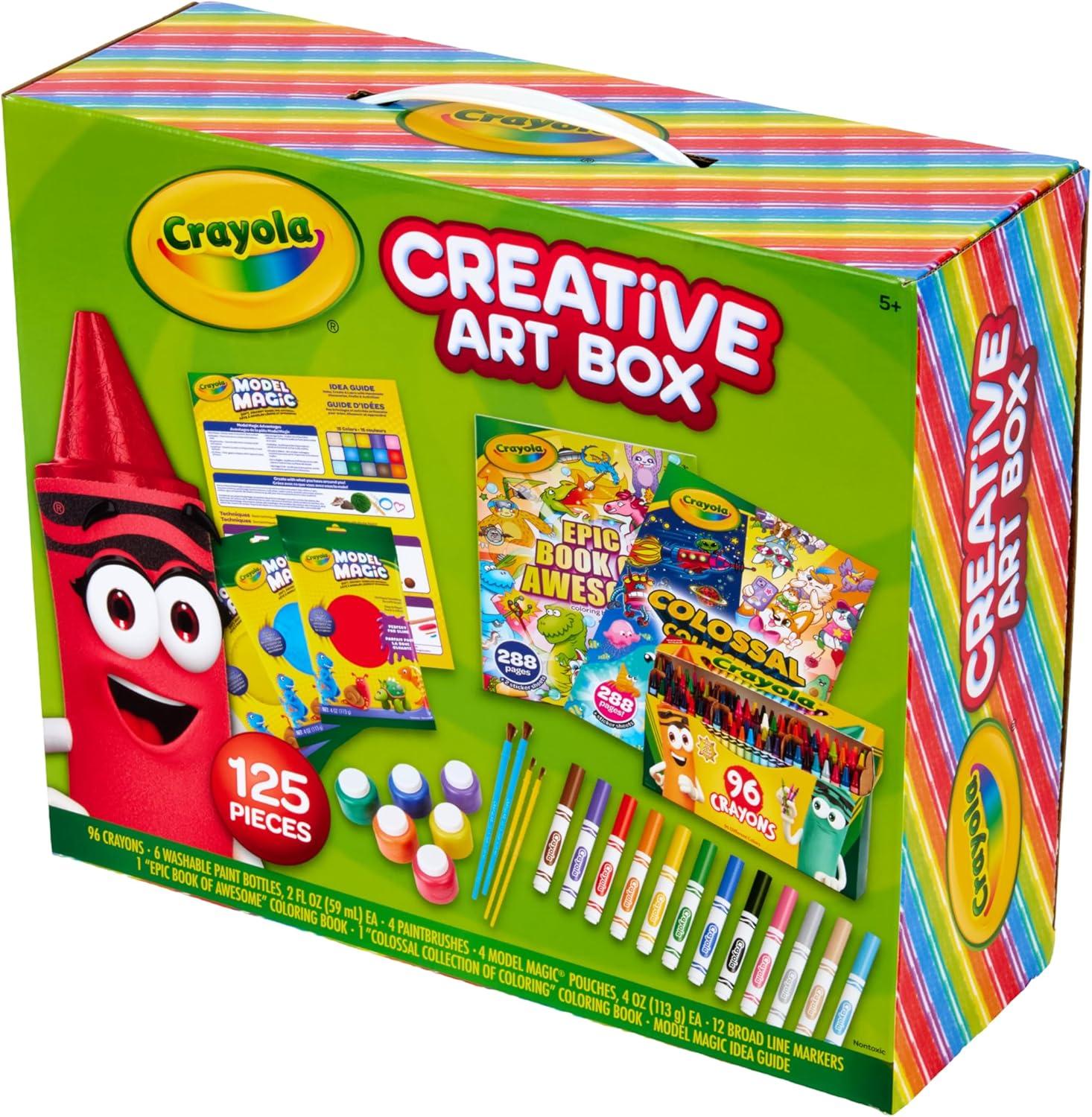 imageCrayola Art Set for Kids 125pcs Art Supplies Kit with Giant Coloring Books Washable Paints Markers ampamp Storage Box Holiday ampamp Christmas Gift for Kids Ages 5 Amazon Exclusive