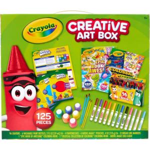 imageCrayola Art Set for Kids 125pcs Art Supplies Kit with Giant Coloring Books Washable Paints Markers ampamp Storage Box Holiday ampamp Christmas Gift for Kids Ages 5 Amazon Exclusive
