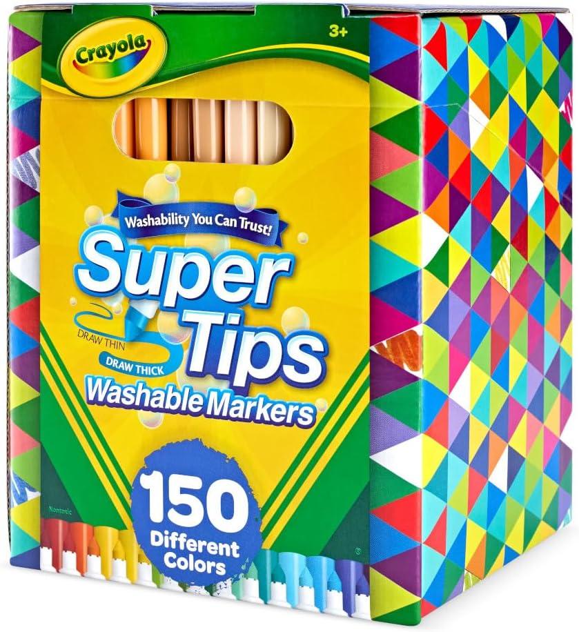 imageCrayola Super Tips Marker Set 150ct 2in1 Fine Point ampamp Broad Line Markers for Kids Colored Markers for Coloring Books Gifts 3150 Count Pack of 1