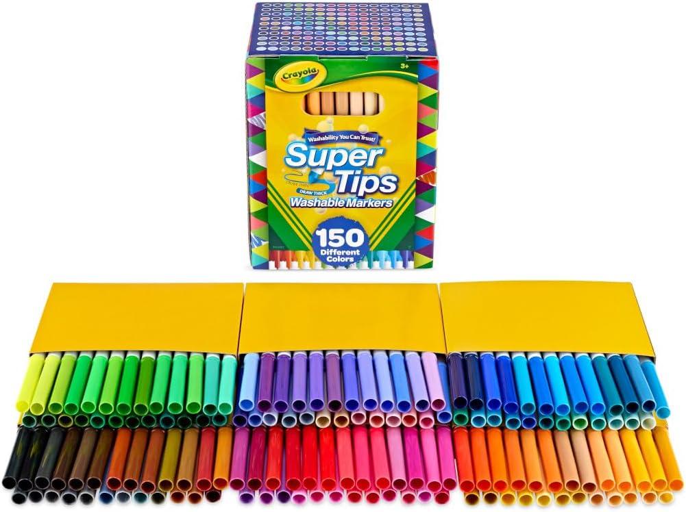 imageCrayola Super Tips Marker Set 150ct 2in1 Fine Point ampamp Broad Line Markers for Kids Colored Markers for Coloring Books Gifts 3150 Count Pack of 1