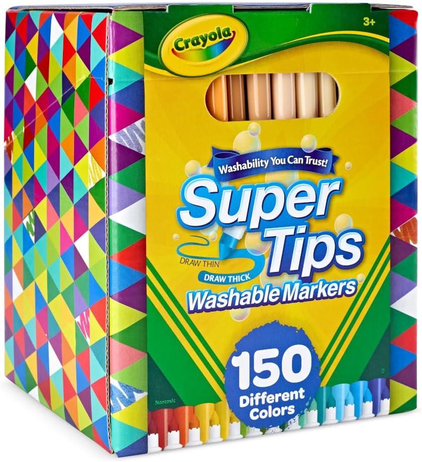 imageCrayola Super Tips Marker Set 150ct 2in1 Fine Point ampamp Broad Line Markers for Kids Colored Markers for Coloring Books Gifts 3150 Count Pack of 1