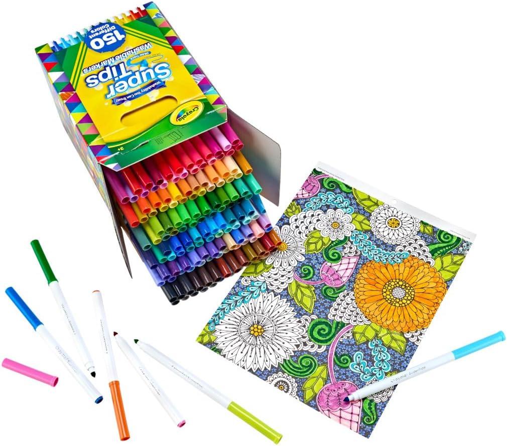 imageCrayola Super Tips Marker Set 150ct 2in1 Fine Point ampamp Broad Line Markers for Kids Colored Markers for Coloring Books Gifts 3150 Count Pack of 1