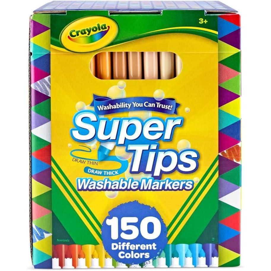 imageCrayola Super Tips Marker Set 150ct 2in1 Fine Point ampamp Broad Line Markers for Kids Colored Markers for Coloring Books Gifts 3150 Count Pack of 1