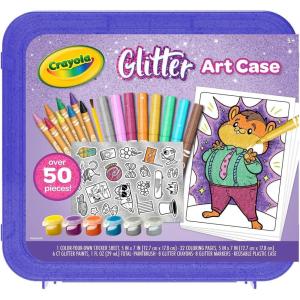 imageCrayola Neon Art Case 50pcs Holiday for Boys ampamp Girls Neon Paint Markers ampamp Crayons Kids Glow in The Dark Art Set Ages 5Glitter
