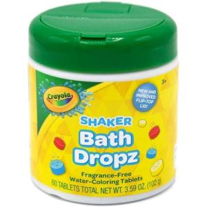 imageCrayola Color Bath Dropz for Ages 3 and Up Colorful Bath Bombs Fizzies for Kids Fragrance Free 60 Tablets New Improved FlipTop Shaker Container