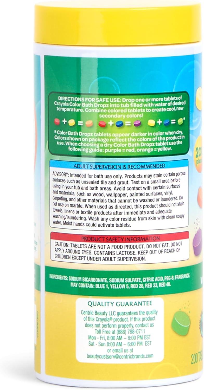 imageCrayola Bath Dropz Color Changing Tablets 200 Piece Fizzies Bath Bombs in Assorted Colors Fragrance Free WaterColoring Tablets