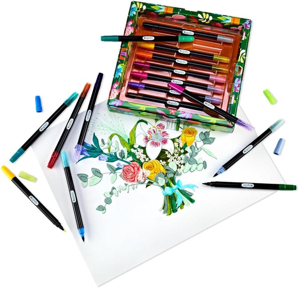 imageCrayola Gel Ink Pen Marker Set 14 Matte ampamp Glitter Pens Gel Pens for Coloring Fine Point Gift for Kids ampamp Teens Ages 4DualEnded Brush  Detail