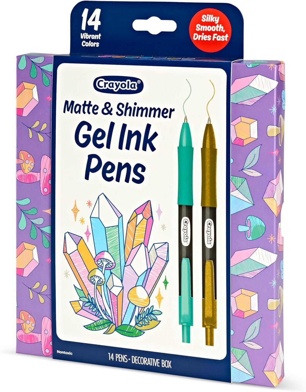 imageCrayola Gel Ink Pen Marker Set 14 Matte ampamp Glitter Pens Gel Pens for Coloring Fine Point Gift for Kids ampamp Teens Ages 4Gel  Ink