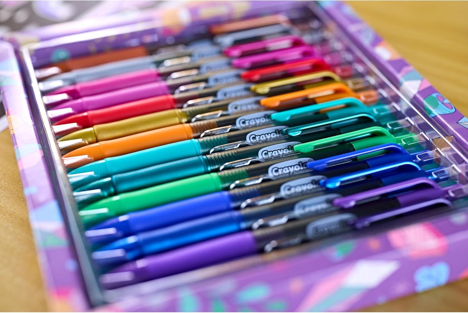 imageCrayola Gel Ink Pen Marker Set 14 Matte ampamp Glitter Pens Gel Pens for Coloring Fine Point Gift for Kids ampamp Teens Ages 4Gel  Ink