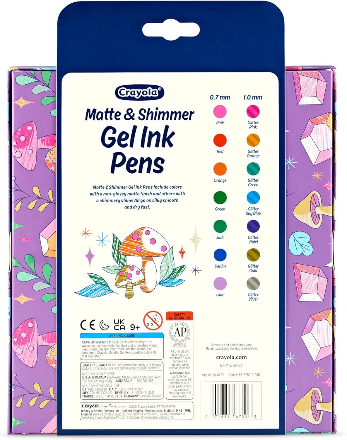imageCrayola Gel Ink Pen Marker Set 14 Matte ampamp Glitter Pens Gel Pens for Coloring Fine Point Gift for Kids ampamp Teens Ages 4Gel  Ink