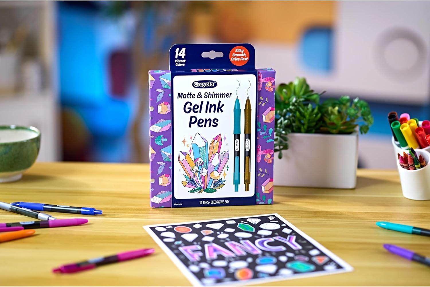 imageCrayola Gel Ink Pen Marker Set 14 Matte ampamp Glitter Pens Gel Pens for Coloring Fine Point Gift for Kids ampamp Teens Ages 4Gel  Ink