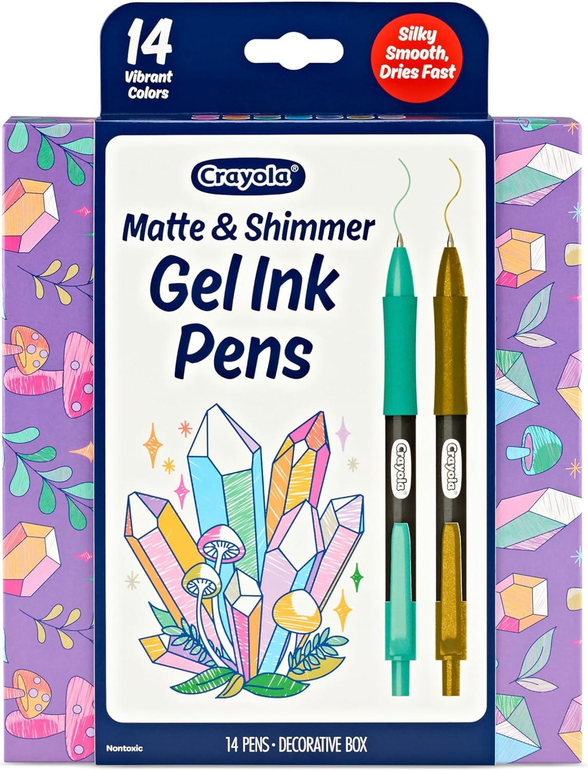 imageCrayola Gel Ink Pen Marker Set 14 Matte ampamp Glitter Pens Gel Pens for Coloring Fine Point Gift for Kids ampamp Teens Ages 4Gel  Ink