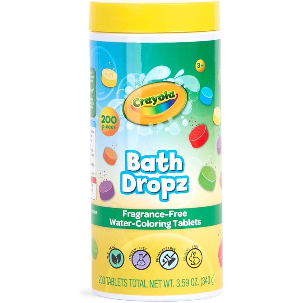 imageCrayola Bath Dropz Color Changing Tablets 200 Piece Fizzies Bath Bombs in Assorted Colors Fragrance Free WaterColoring Tablets