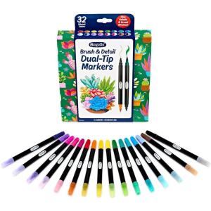 imageCrayola Gel Ink Pen Marker Set 14 Matte ampamp Glitter Pens Gel Pens for Coloring Fine Point Gift for Kids ampamp Teens Ages 4DualEnded Brush  Detail