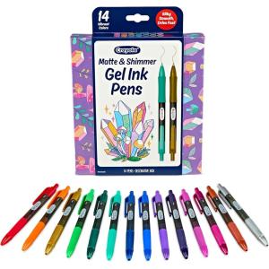 imageCrayola Gel Ink Pen Marker Set 14 Matte ampamp Glitter Pens Gel Pens for Coloring Fine Point Gift for Kids ampamp Teens Ages 4Gel  Ink