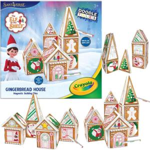 imageCreateOn Crayola Elf on The Shelf Gingerbread House  Magnetic Building Tiles Kit with Crayola Markers Christmas Holiday Craft Toy 33Piece Magnetic Construction ampamp Coloring Set for Kids Ages 3