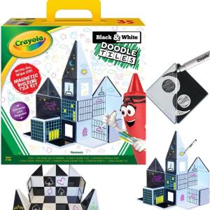 imageCreateOn Crayola Black ampamp White Doodle Magnetic Tiles Magnetic Building Toys for Kids STEM Toys for Boys and Girls Ages 3 35Piece Set