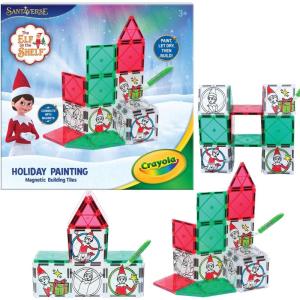 imageCreateOn Crayola Elf on The Shelf Paint On Tiles Magnetic Building Tiles Kit with Crayola Paint Tubes  Christmas Holiday Craft Toy  18Piece Magnetic Construction ampamp Painting Set for Kids Ages 3